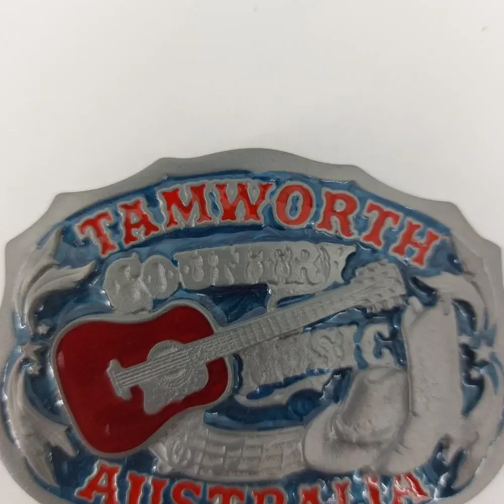 Tamworth Australia Belt Buckle Country Music Guitar Red Blue